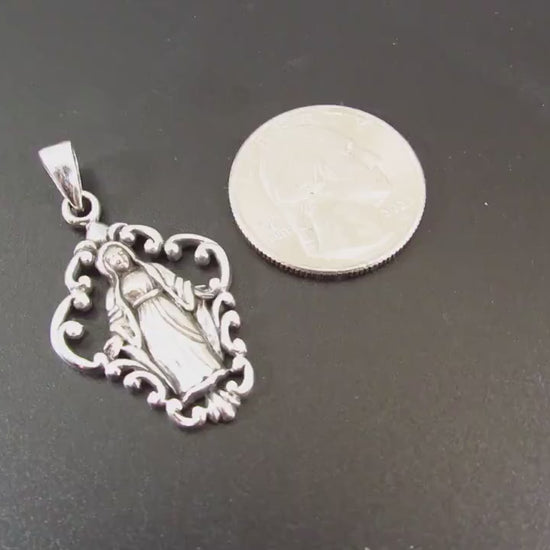 Solid 925 Sterling Silver Virgin Mary Pendant, Miraculous Medal Necklace, Catholic Jewelry, Christian Faith Gift, Religious Protection Charm