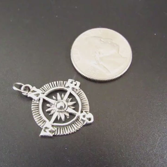 Solid 925 Sterling Silver Compass Pendant – Nautical Rose of the Winds Symbol – Nautical Silver Charm – Directional North Star Jewelry Gift