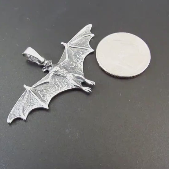 Solid 925 Sterling Silver Bat Pendant – Gothic Vampire Necklace Pendant, Sculptural Wiccan Jewelry