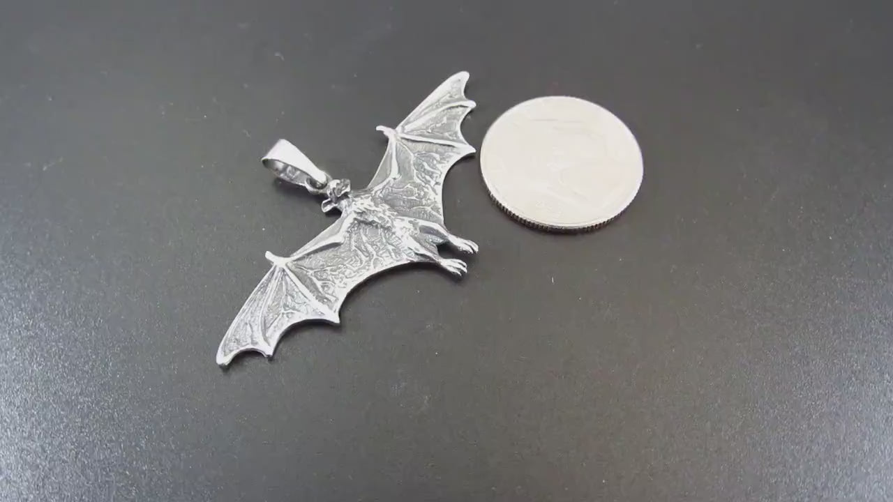 Solid 925 Sterling Silver Bat Pendant – Gothic Vampire Necklace Pendant, Sculptural Wiccan Jewelry