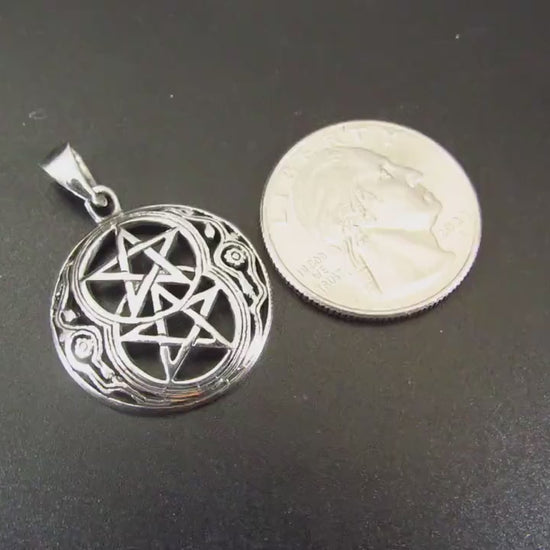 Solid 925 Sterling Silver Double Pentacle Pendant, Wiccan Protection Pentagram, Dual Star Talisman