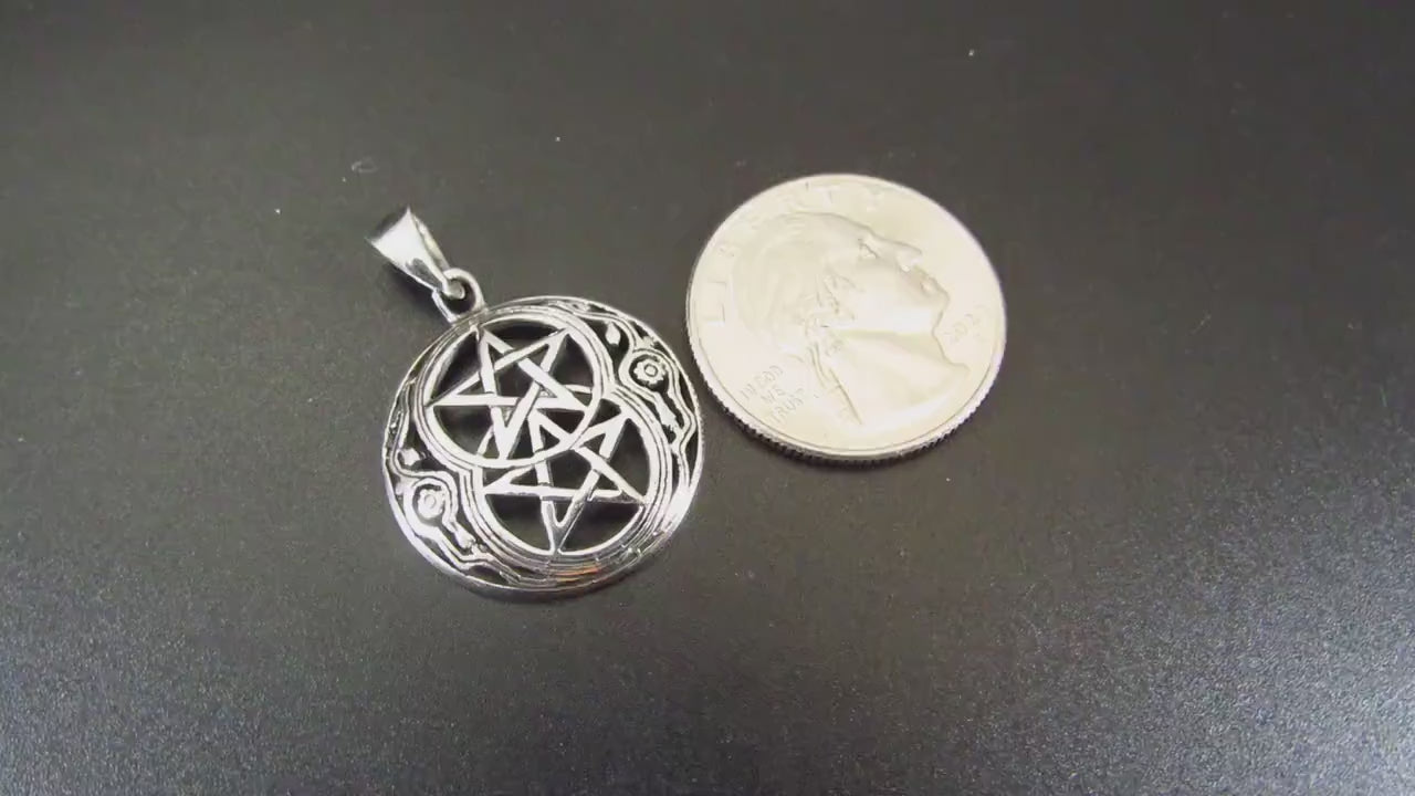 Solid 925 Sterling Silver Double Pentacle Pendant, Wiccan Protection Pentagram, Dual Star Talisman