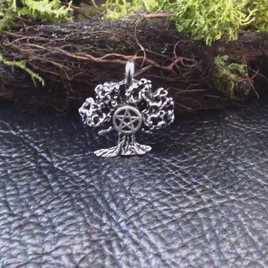 Solid 925 Sterling Silver Tree of Life Pentacle Pendant – Sacred Oak Pentagram Pagan Amulet