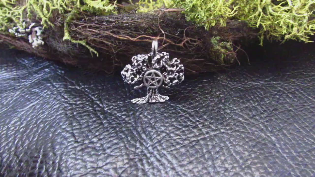 Solid 925 Sterling Silver Tree of Life Pentacle Pendant – Sacred Oak Pentagram Pagan Amulet