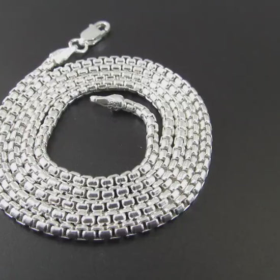 2.5MM Wide Solid 925 Sterling Silver Round Box Chain, Rounded Box Link Necklace, Unisex Italian Jewelry, All Sizes For Everyday Casual Wear