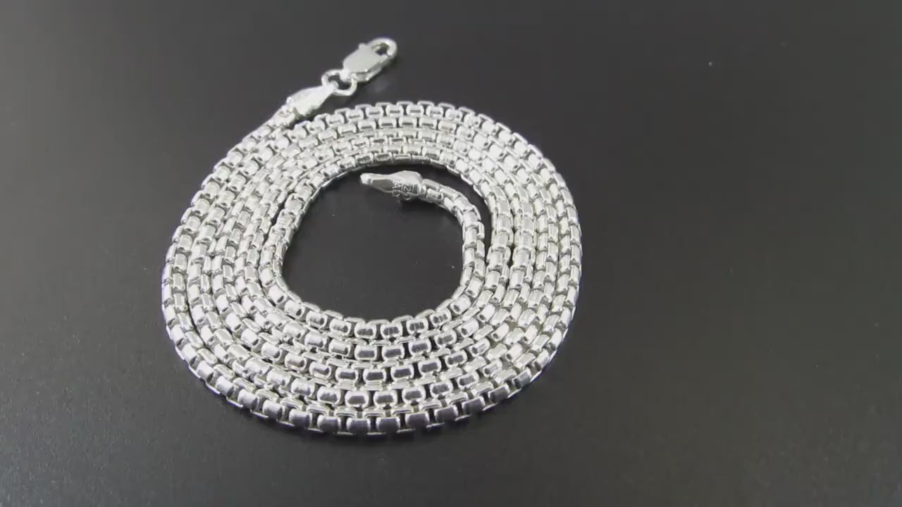 2.5MM Wide Solid 925 Sterling Silver Round Box Chain, Rounded Box Link Necklace, Unisex Italian Jewelry, All Sizes For Everyday Casual Wear