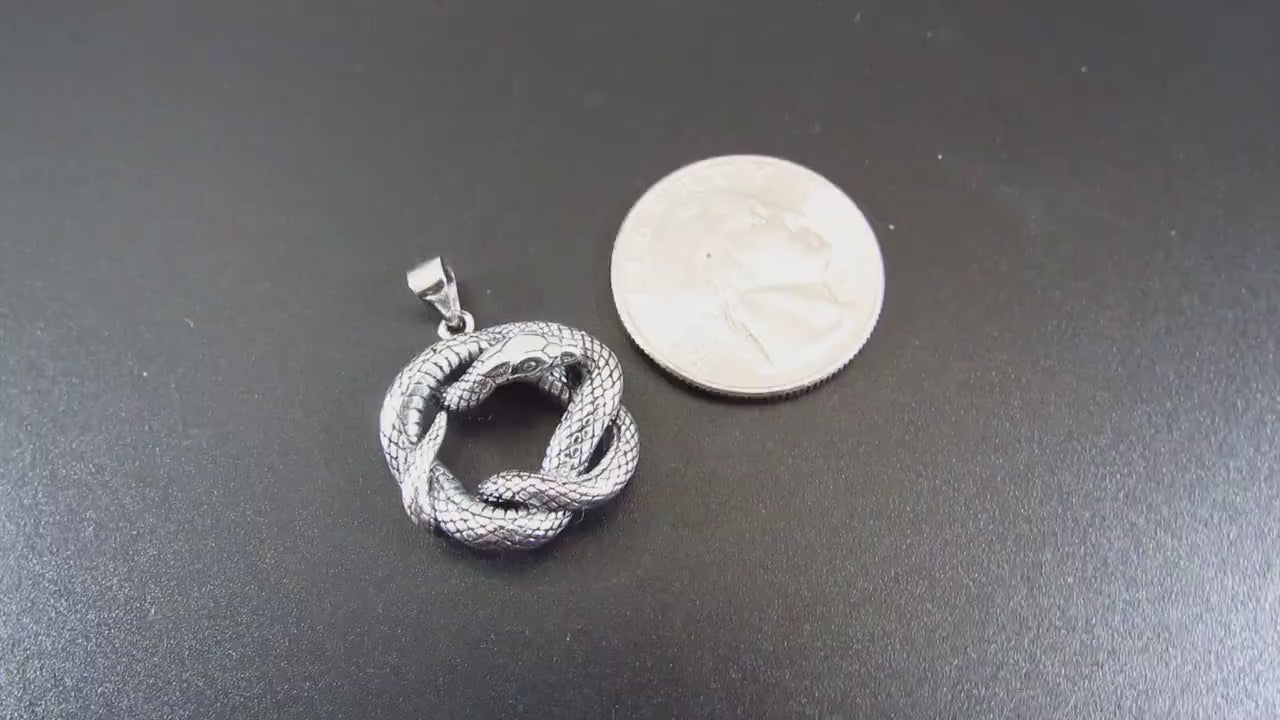 Solid 925 Sterling Silver Interwoven Snake Pendant - Handcrafted Knotted Snake Jewelry - Symbolic Reptile Charm - Occult Jewelry Gift