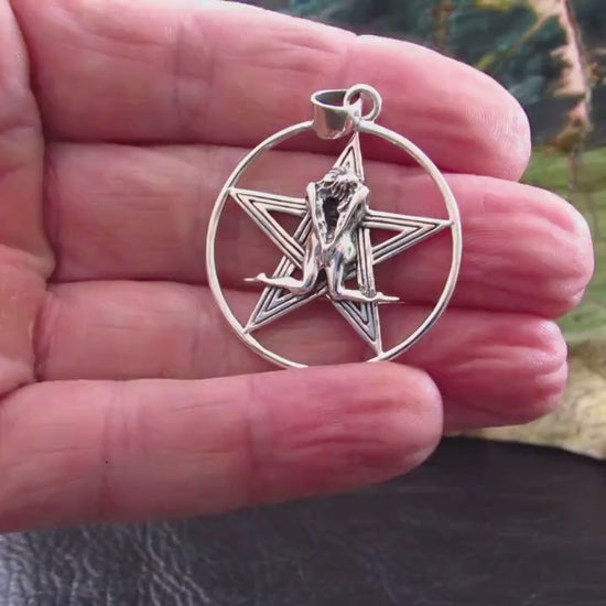 Solid 925 Sterling Silver, Tantric Couple Pentagram Pendant, Sacred Union Pagan Witch Jewelry