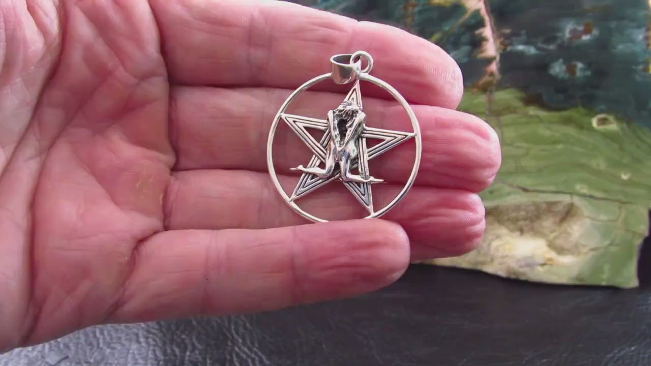 Solid 925 Sterling Silver, Tantric Couple Pentagram Pendant, Sacred Union Pagan Witch Jewelry