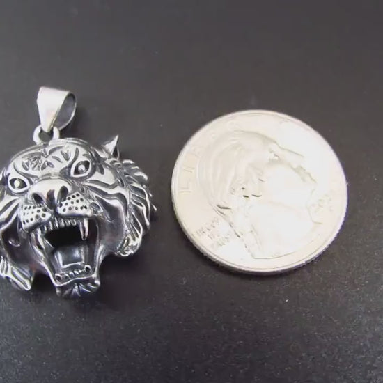 Solid 925 Sterling Silver Tiger Head Pendant, Spirit Animal Totem, Handcrafted Animal and Wildlife Jewelry Charm