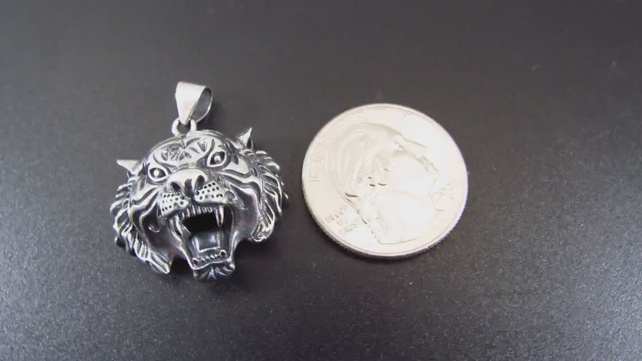 Solid 925 Sterling Silver Tiger Head Pendant, Spirit Animal Totem, Handcrafted Animal and Wildlife Jewelry Charm