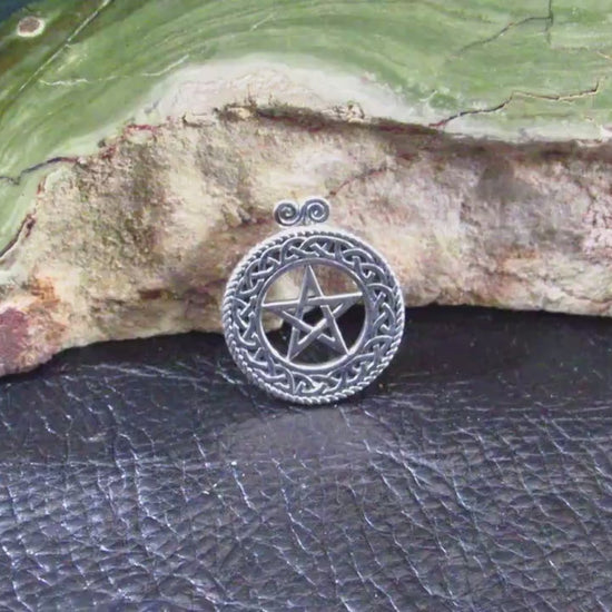 Solid 925 Sterling Silver Pentacle Slide Pendant with Celtic Knotwork, Pagan Jewelry, Pentagram Amulet