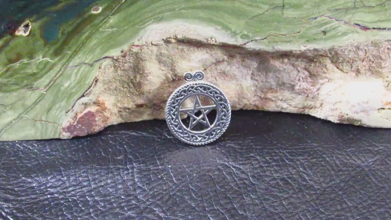 Solid 925 Sterling Silver Pentacle Slide Pendant with Celtic Knotwork, Pagan Jewelry, Pentagram Amulet