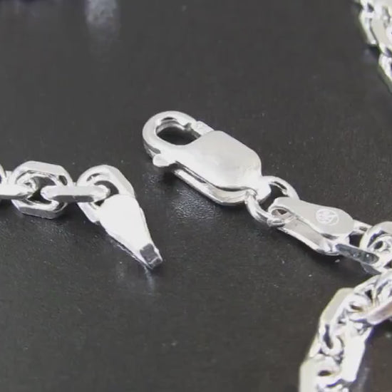 4MM Solid 925 Sterling Silver Anchor Link Chain, Italian Cable Chain Bracelet or Necklace, Nautical Jewelry for Men & Women, Made in Italy