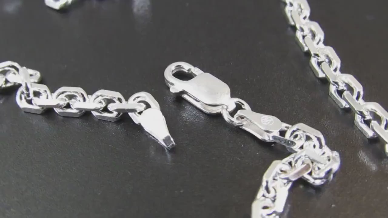 4MM Solid 925 Sterling Silver Anchor Link Chain, Italian Cable Chain Bracelet or Necklace, Nautical Jewelry for Men & Women, Made in Italy