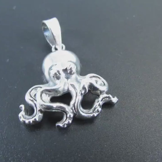 Solid 925 Sterling Silver Octopus Pendant with Tentacles, Unique Handcrafted Mythical Sea Life Jewelry Charm, Ocean and Nautical Gift