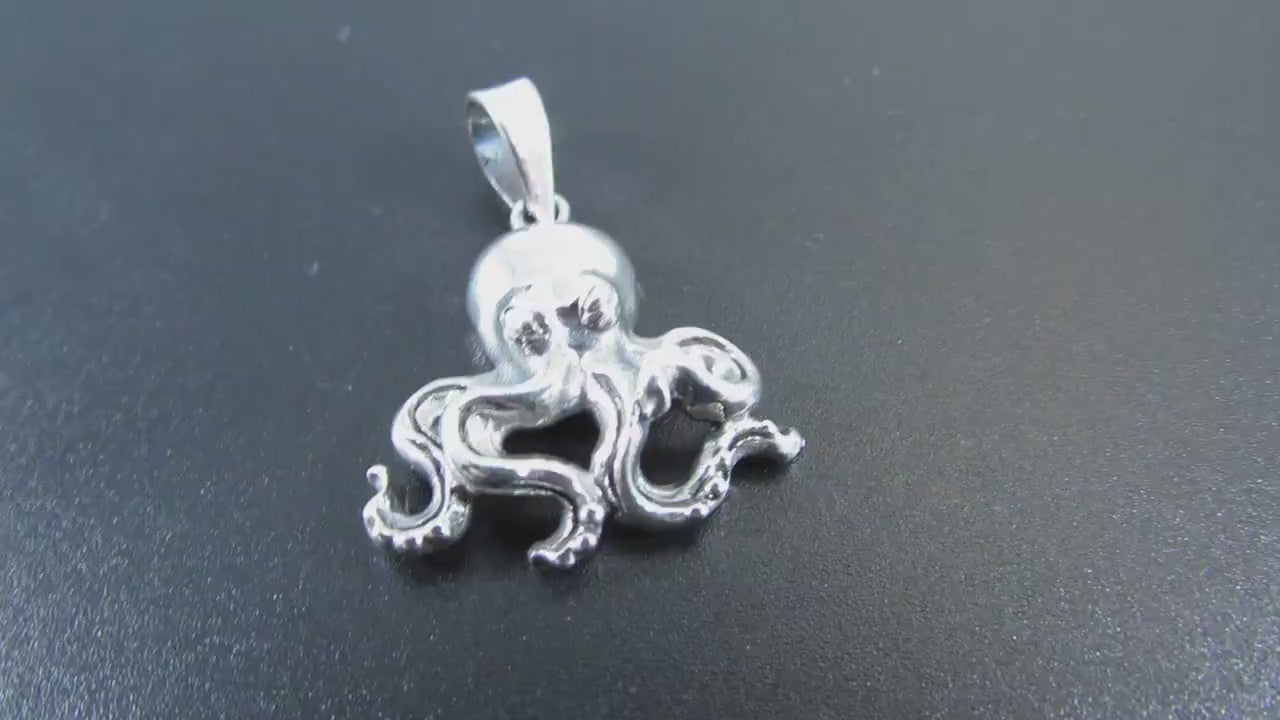 Solid 925 Sterling Silver Octopus Pendant with Tentacles, Unique Handcrafted Mythical Sea Life Jewelry Charm, Ocean and Nautical Gift