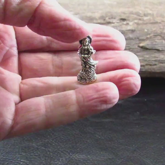 Solid 925 Sterling Silver Guan Yin Slide Pendant – Buddhist Bodhisattva of Compassion Jewelry, Chinese Kwan Yin Amulet, Spiritual Gift