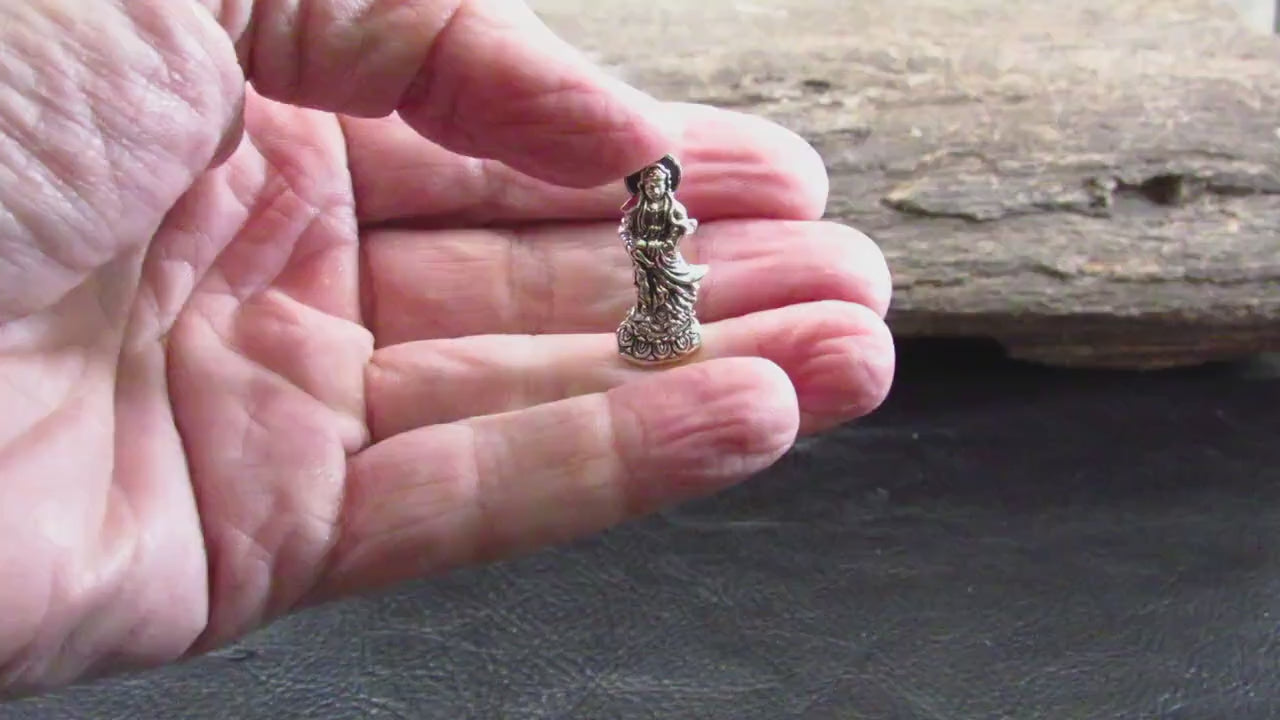 Solid 925 Sterling Silver Guan Yin Slide Pendant – Buddhist Bodhisattva of Compassion Jewelry, Chinese Kwan Yin Amulet, Spiritual Gift