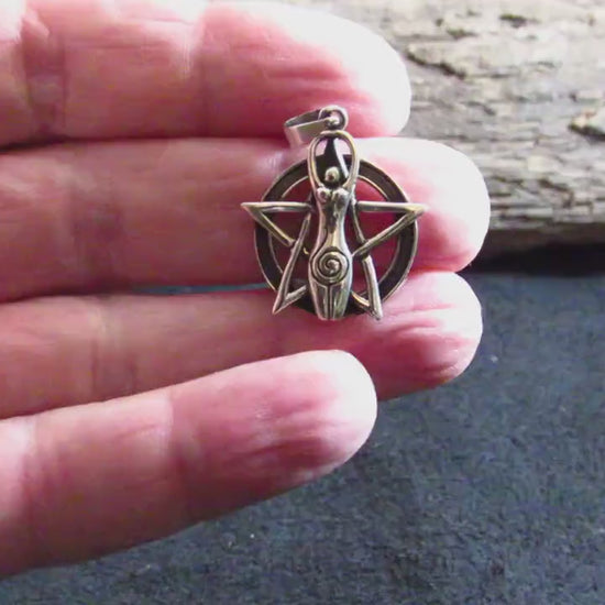 Solid 925 Sterling Silver Spiral Goddess Pentacle Pendant – Sacred Wiccan Protection Symbol, Pagan Jewelry