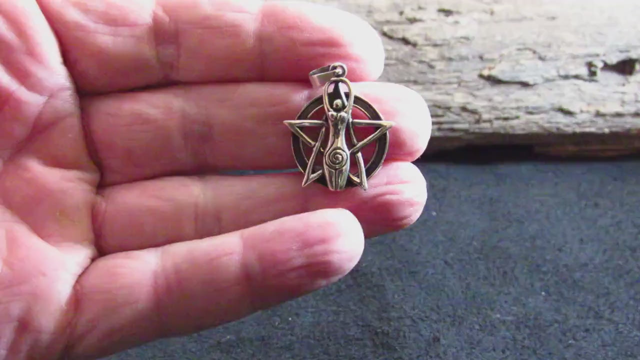 Solid 925 Sterling Silver Spiral Goddess Pentacle Pendant – Sacred Wiccan Protection Symbol, Pagan Jewelry
