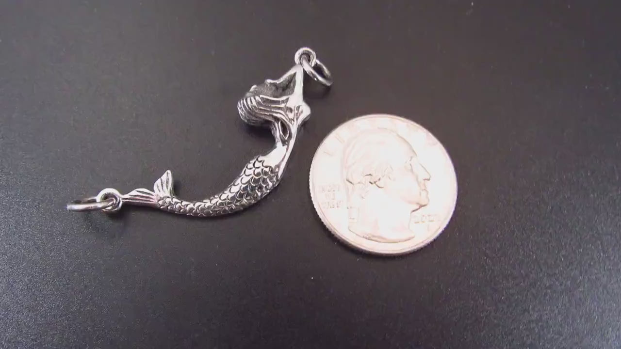 Solid 925 Sterling Silver 3D Mermaid Pendant, Atargatis Jewelry, Sea Siren Necklace Charm, Mermaid Connector Pendant for Bracelet or Chain