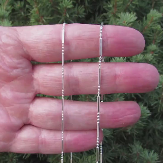 Solid 925 Sterling Silver Italian Bead and Bar Chain, 3 Beads & Oval Bar Minimalist Necklace or Bracelet for Women