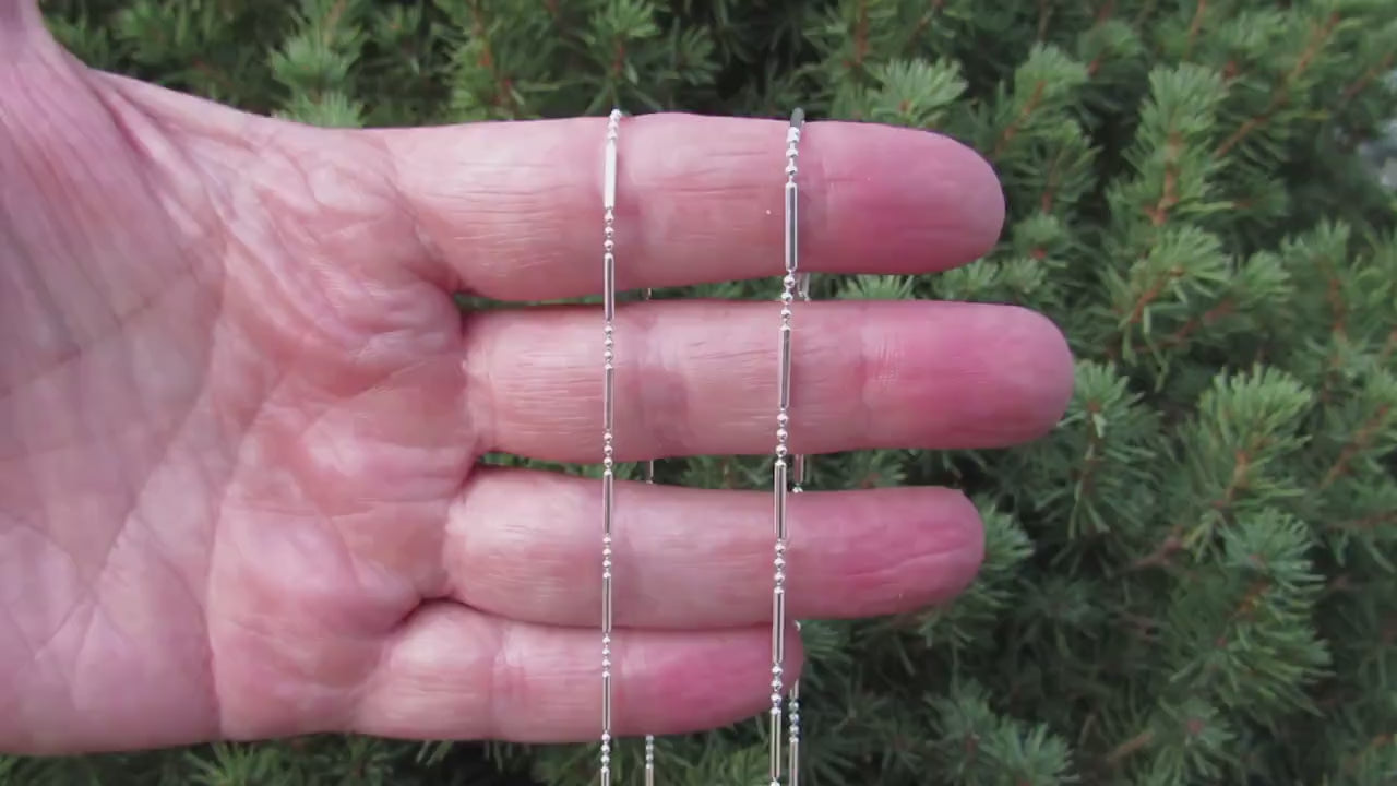 Solid 925 Sterling Silver Italian Bead and Bar Chain, 3 Beads & Oval Bar Minimalist Necklace or Bracelet for Women