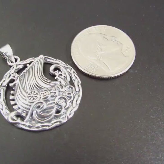 Solid 925 Sterling Silver Viking Ship Pendant, Norse Longboat Necklace Pendant, Ocean Scene Amulet, Silver Longship Charm, Sailboat Jewelry