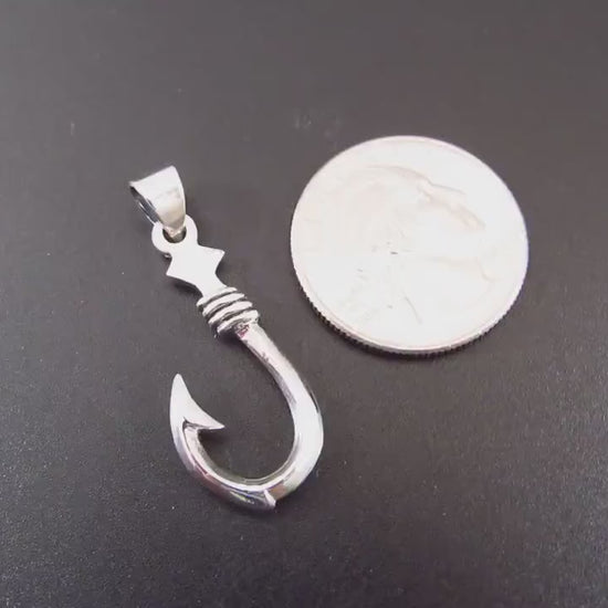 Solid 925 Sterling Silver Fish Hook Pendant – Nautical Necklace Pendant, Fisherman Jewelry, Ocean Lover Gift, Handcrafted Silver Charm
