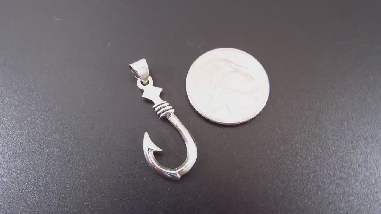 Solid 925 Sterling Silver Fish Hook Pendant – Nautical Necklace Pendant, Fisherman Jewelry, Ocean Lover Gift, Handcrafted Silver Charm