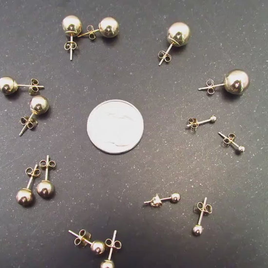 Solid 14k Gold Ball Stud Earrings – Simple Round Studs in Small, Medium & Large Sizes – Minimalist Earring Balls for Men / Women