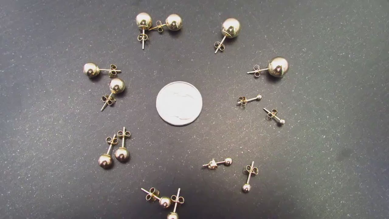 Solid 14k Gold Ball Stud Earrings – Simple Round Studs in Small, Medium & Large Sizes – Minimalist Earring Balls for Men / Women