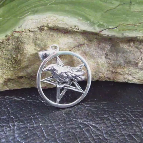 Solid 925 Sterling Silver Raven of Prophecy Pentacle Pentagram Talisman – Gothic Occult Protection Pendant