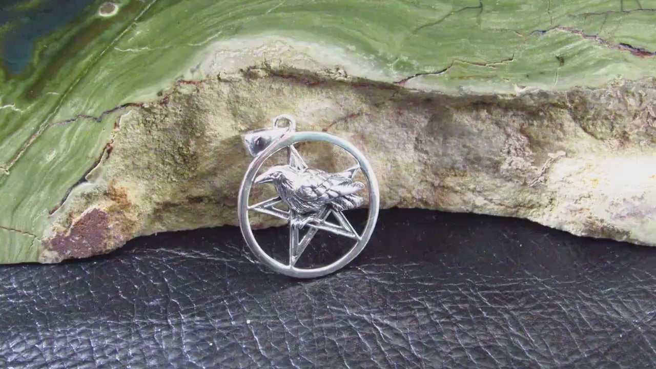 Solid 925 Sterling Silver Raven of Prophecy Pentacle Pentagram Talisman – Gothic Occult Protection Pendant