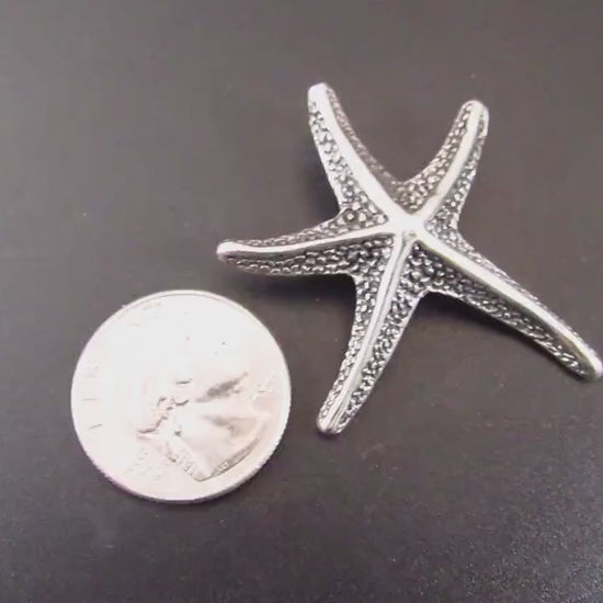 Solid 925 Sterling Silver Textured Starfish Slide Pendant, Ornate Sea Star, Marine, Oceanic, Beach Lovers, Oceancore and Nautical Jewelry