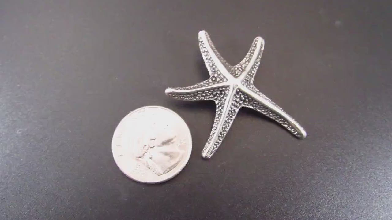 Solid 925 Sterling Silver Textured Starfish Slide Pendant, Ornate Sea Star, Marine, Oceanic, Beach Lovers, Oceancore and Nautical Jewelry